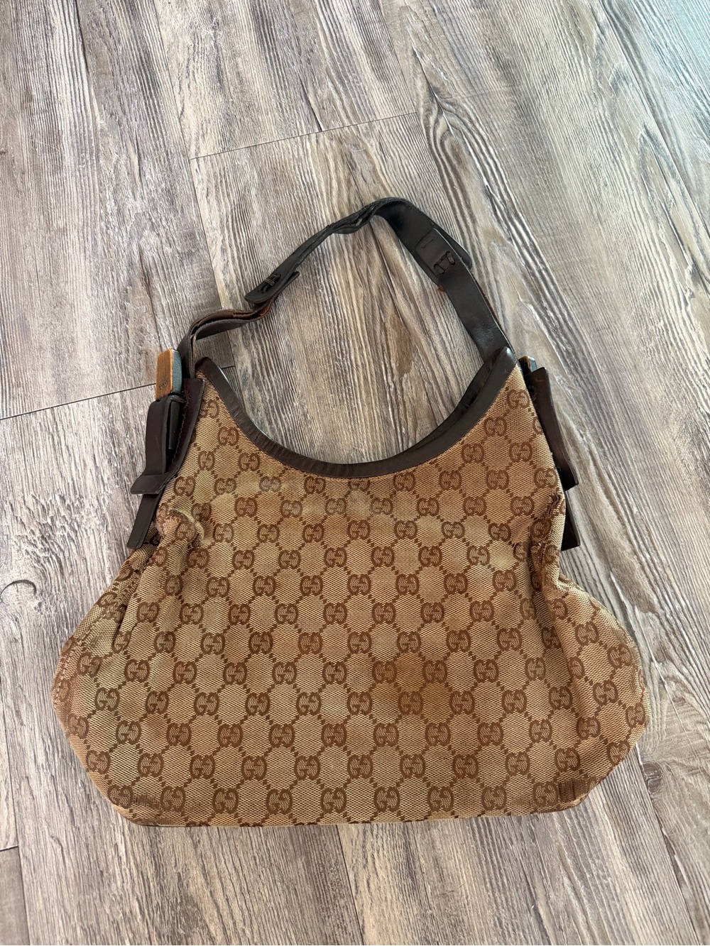 Gucci Beige & Brown GG Canvas Hobo Shoulder Bag